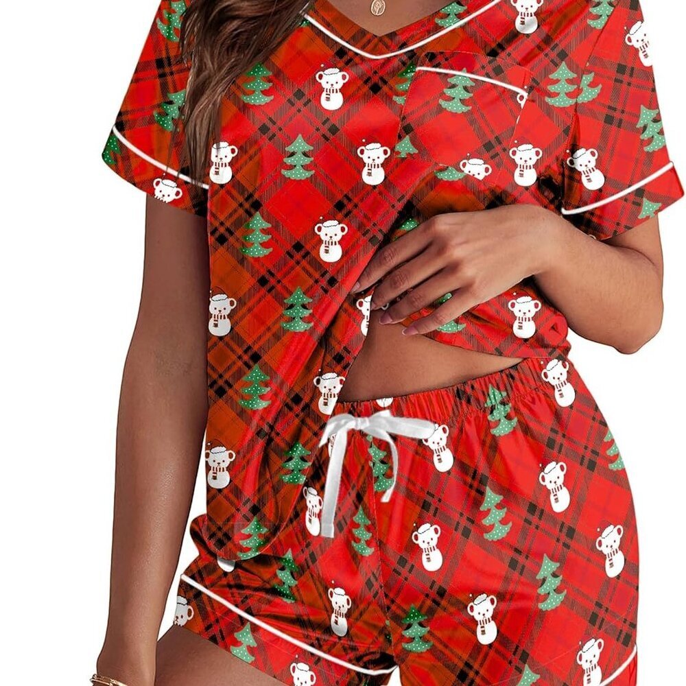 Silk Satin Pajama Set Women's Short Sleeve Sleepwear Loungewear